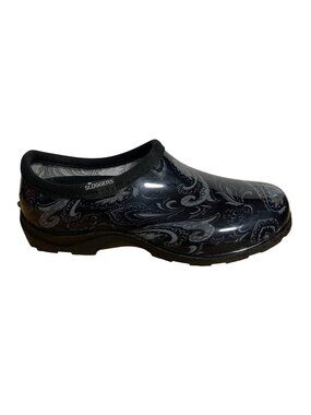 Sloggers Waterproof Paisley Garden Shoes Womens Size 6 Black & Gray Rubber
